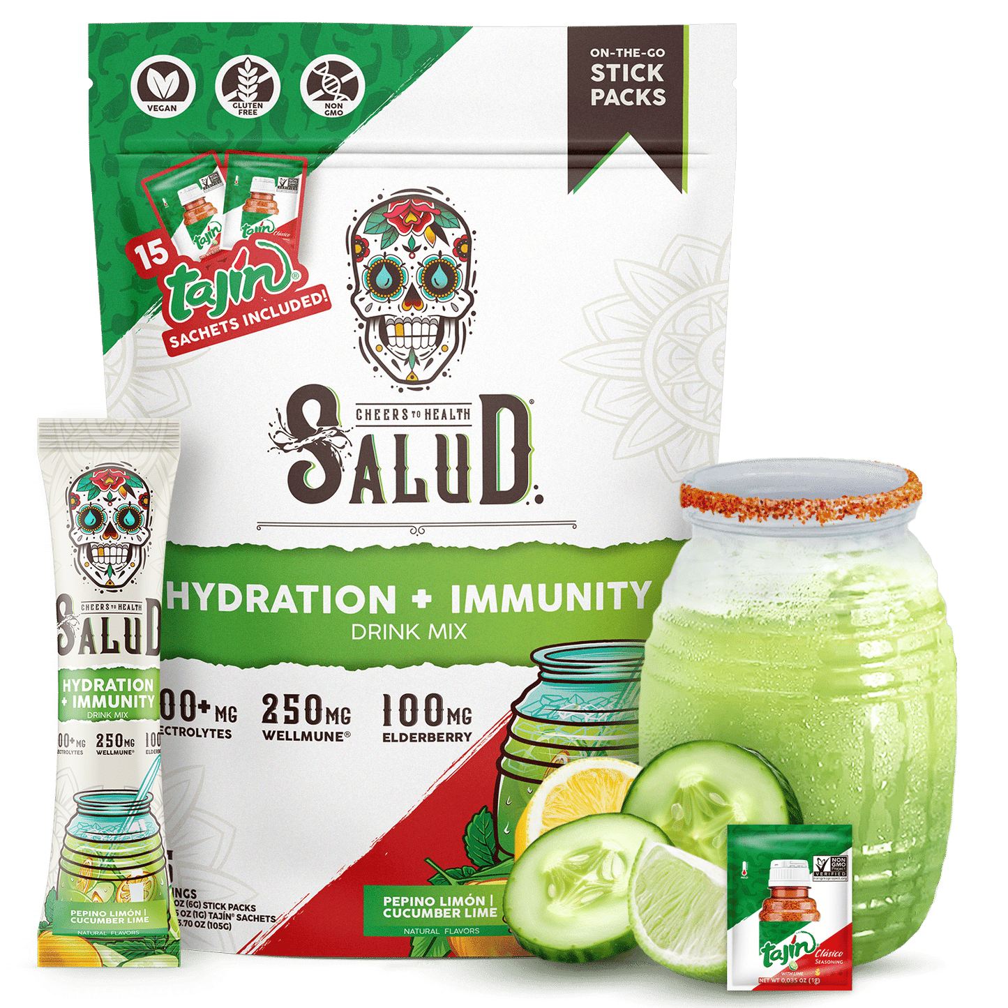 Hydration + Immunity: Salud x Tajín: Pepino Limón | Cucumber Lime, 15 Servings