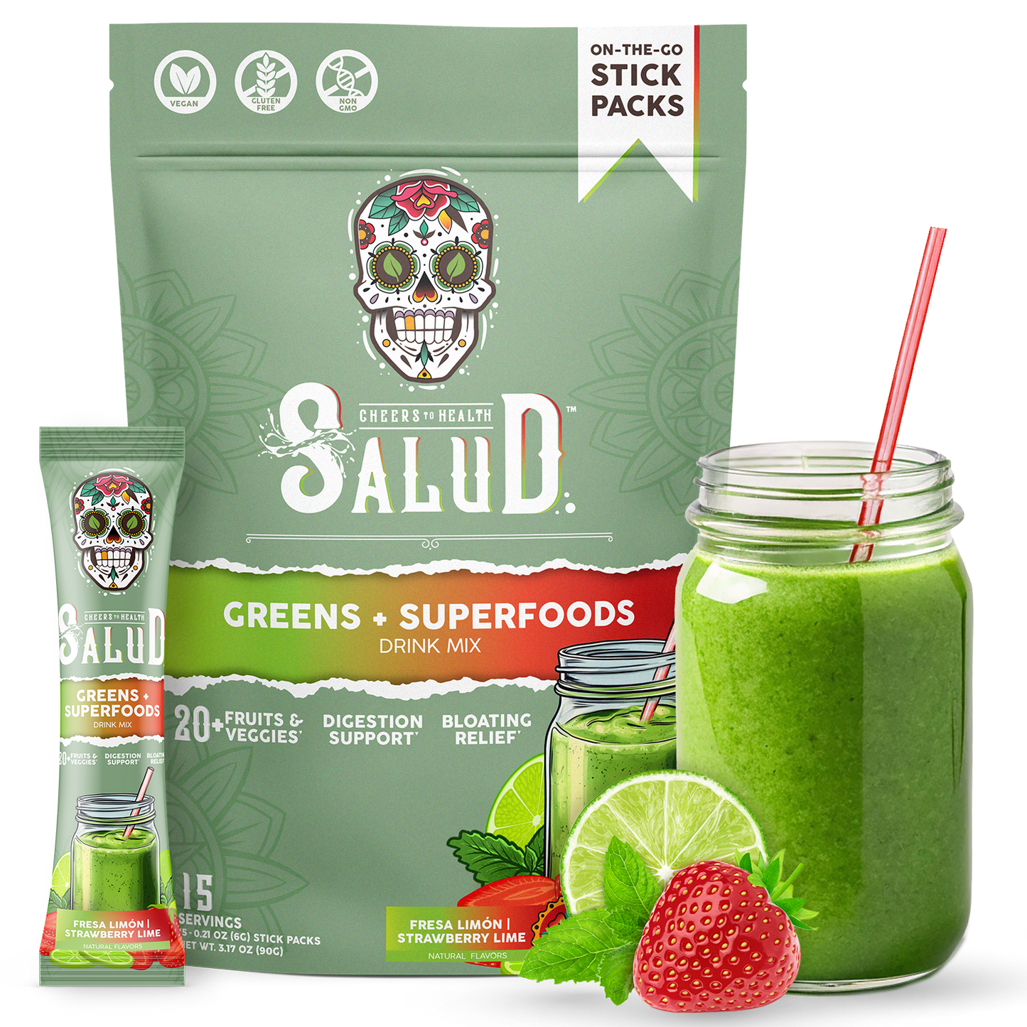 Greens + Superfoods, Fresa Limón | Strawberry Lime